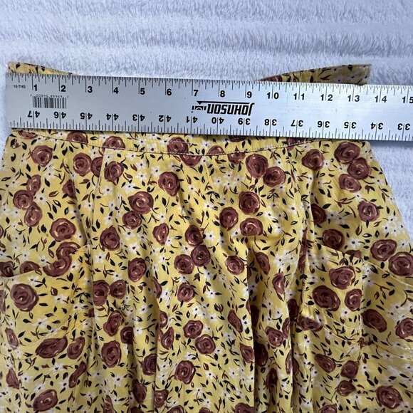 Plenty By Tracy Reese Women Size 4 Floral A-Line Midi Skirt Yellow Brown Pockets - Picture 7 of 9